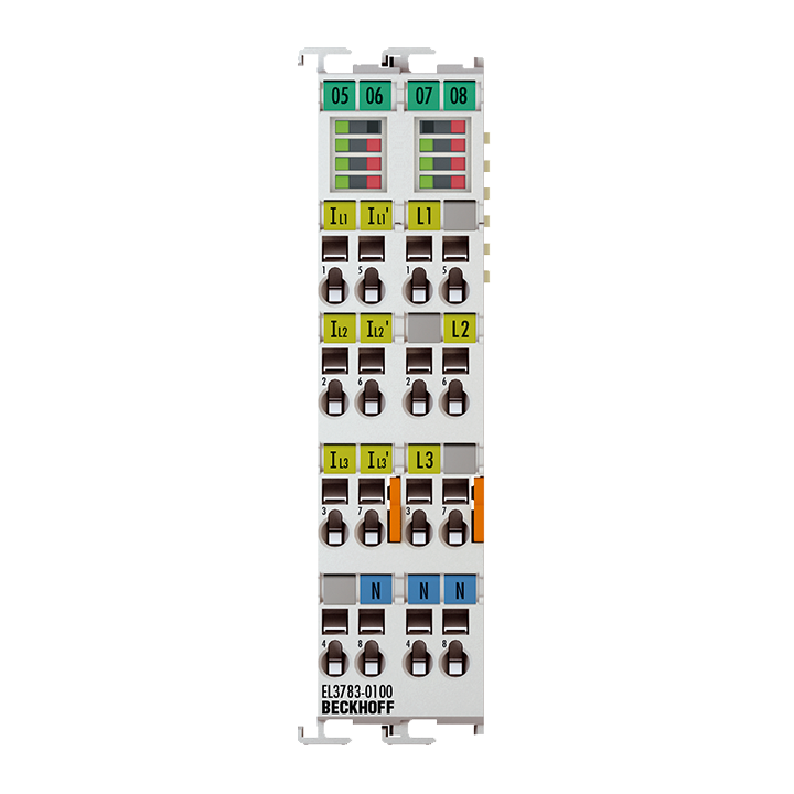 EL3783-0100 | EtherCAT Terminal, 3-channel analog input, multi-function, 130 V AC, 1/5 A, 16 bit, 20 ksps, electrically isolated, oversampling
