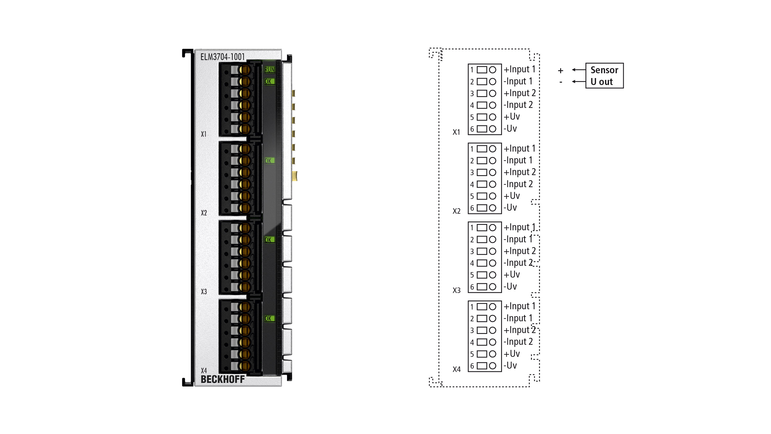 ELM3704-1001 | EtherCAT Terminal, 4-channel analog input, multi-function, 24 bit, 10 ksps, TC compensation