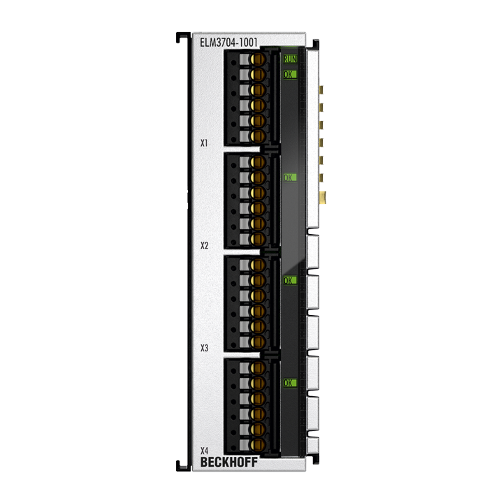 ELM3704-1001 | EtherCAT 端子模块，4 通道模拟量输入，多功能，24 位，10 ksps，TC 补偿