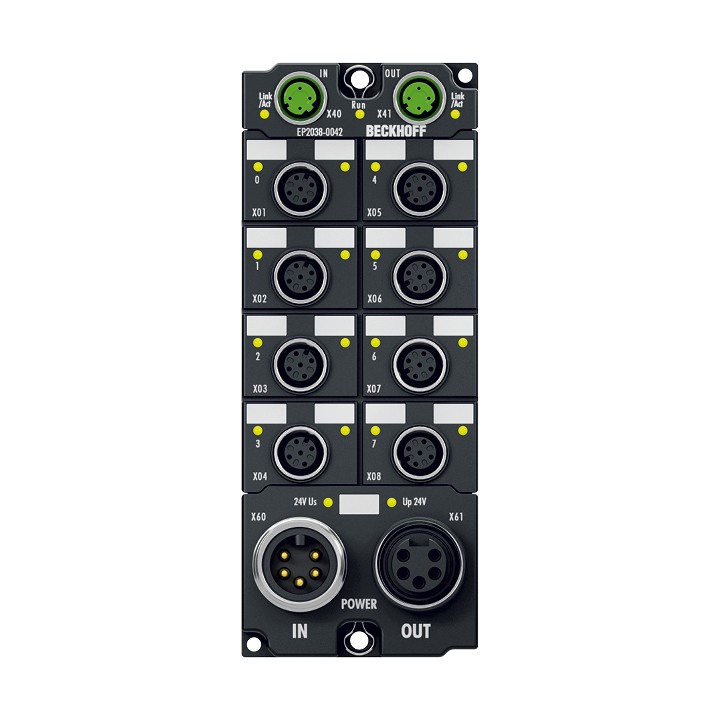 EP2038-0042 | EtherCAT Box, 8-channel digital output, 24 V DC, 2 A, M12, with diagnostics