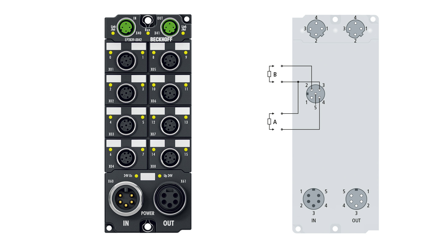 EP2839-0042 | EtherCAT Box, 16-channel digital output, 24 V DC, 0.5 A, M12, with diagnostics