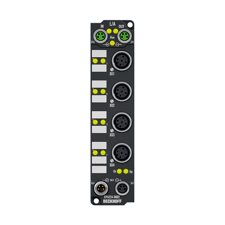 EP6224-0002 | EtherCAT Box, 4-channel communication interface + 4-channel digital input, IO-Link, master, Class A, M12