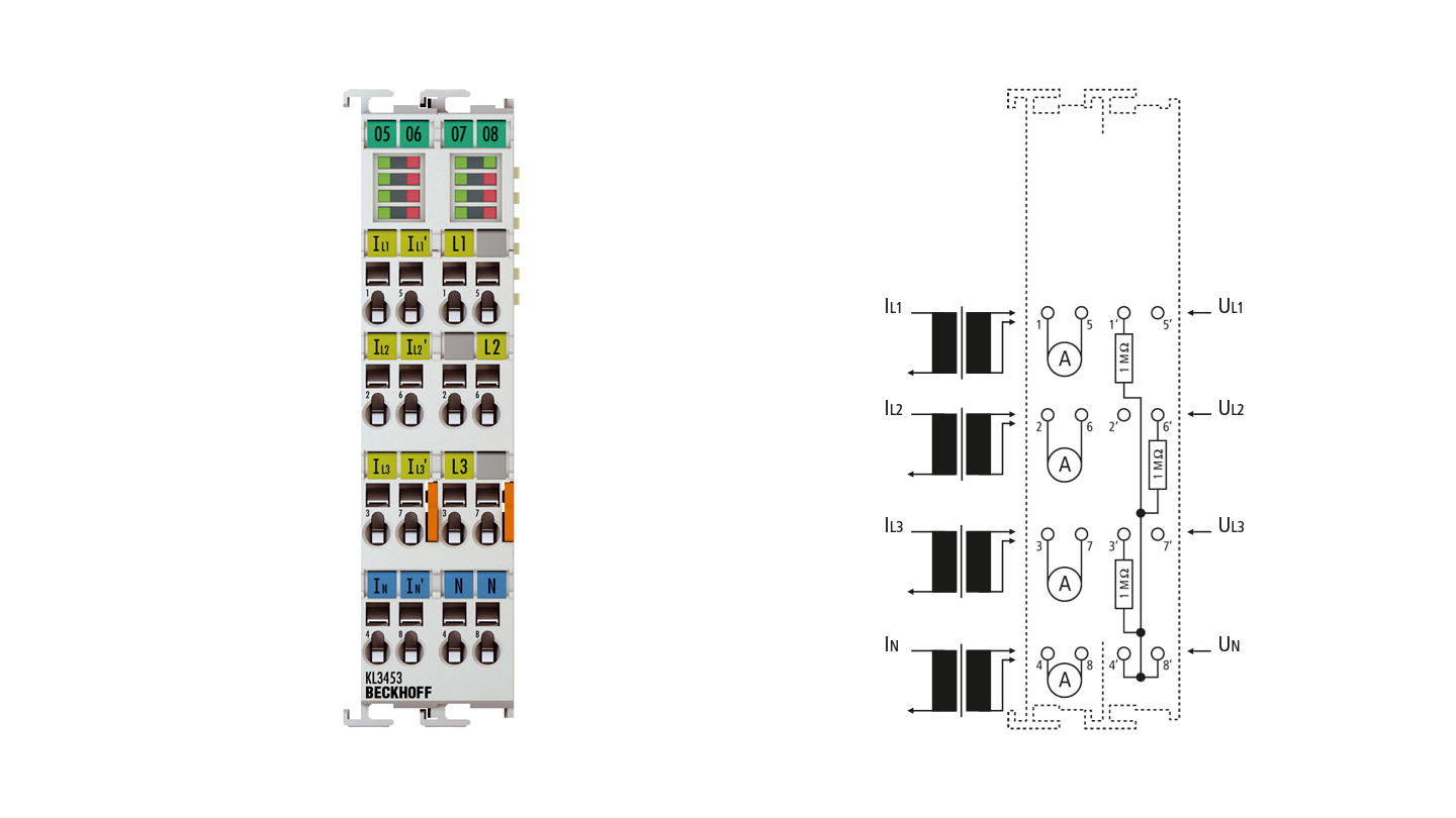 KL3453 | Busklemme, 3-Kanal-Analog-Eingang, Leistungsmessung, 690 V AC, 0,1/1/5 A, 24 Bit, galvanisch getrennt