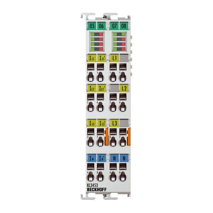 KL3453 | Busklemme, 3-Kanal-Analog-Eingang, Leistungsmessung, 690 V AC, 0,1/1/5 A, 24 Bit, galvanisch getrennt