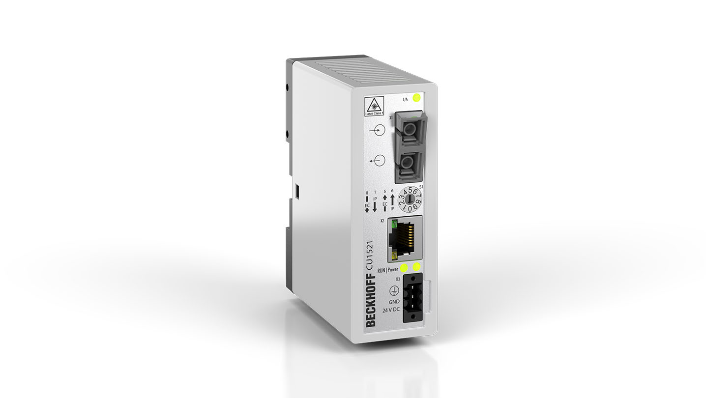 CU1521 | Infrastructure, media converter, Ethernet/EtherCAT, 100 Mbit/s, 24 V DC, fiber optic multi-mode