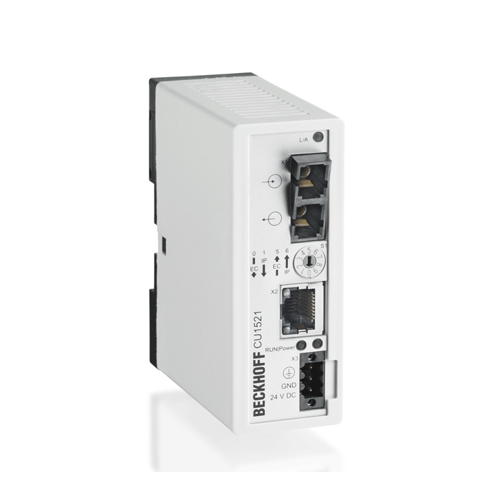 CU1521 | Infrastructure, media converter, Ethernet/EtherCAT, 100 Mbit/s, 24 V DC, fiber optic multi-mode