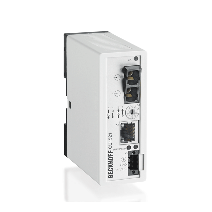 CU1521-0010 | Infrastructure, media converter, Ethernet/EtherCAT, 100 Mbit/s, 24 V DC, fiber optic single-mode