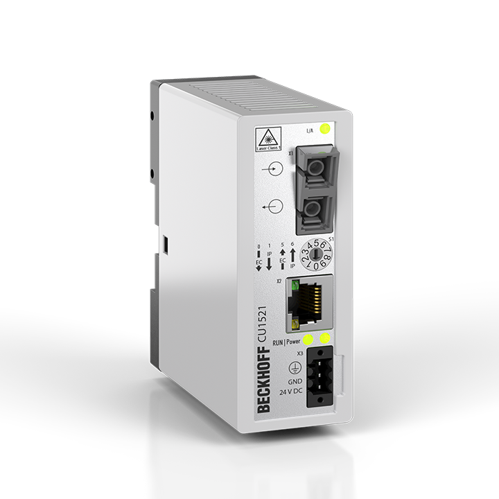 CU1521 | Infrastructure, media converter, Ethernet/EtherCAT, 100 Mbit/s, 24 V DC, fiber optic multi-mode