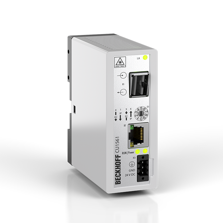 CU1561 | Infrastructure, media converter, Ethernet/EtherCAT, 100 Mbit/s, 24 V DC, fiber optic POF