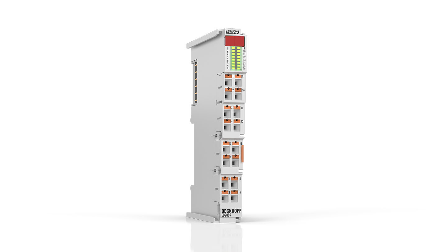 ED2889 | EtherCAT Terminal, 16-channel digital output, 24 V DC, 0.5 A, ground switching, push-in