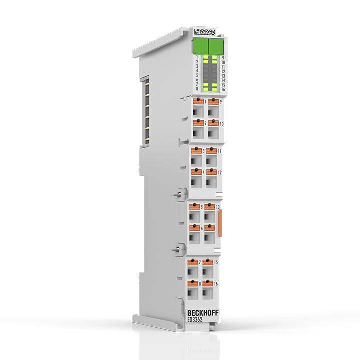 ED3362 | EtherCAT Terminal, 2-channel analog input, measuring bridge, full bridge, 24 bit, push-in, sensor supply 5/10 V DC, with 2 x digital combi