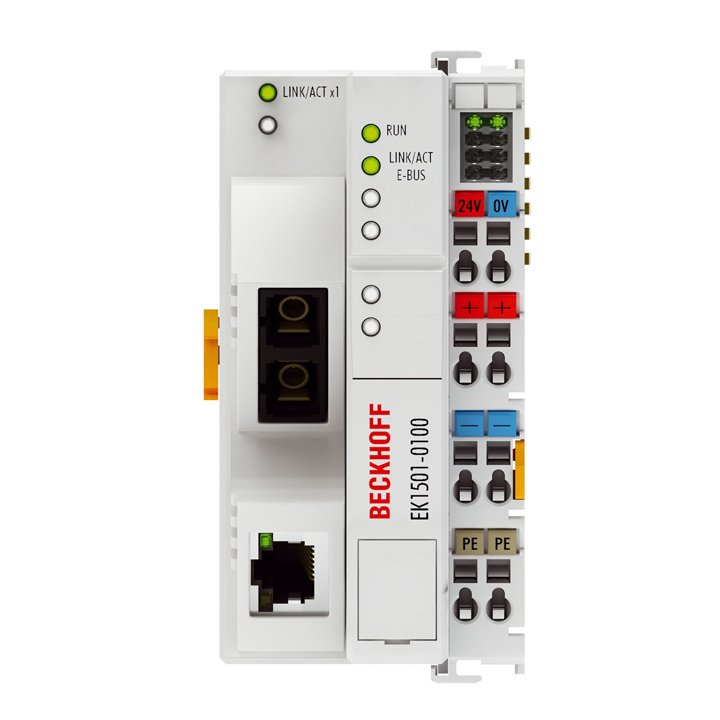 EK1501-0100 | EtherCAT-Koppler, Medienkonverter (Multimode-LWL, RJ45 OUT) mit ID-Switch