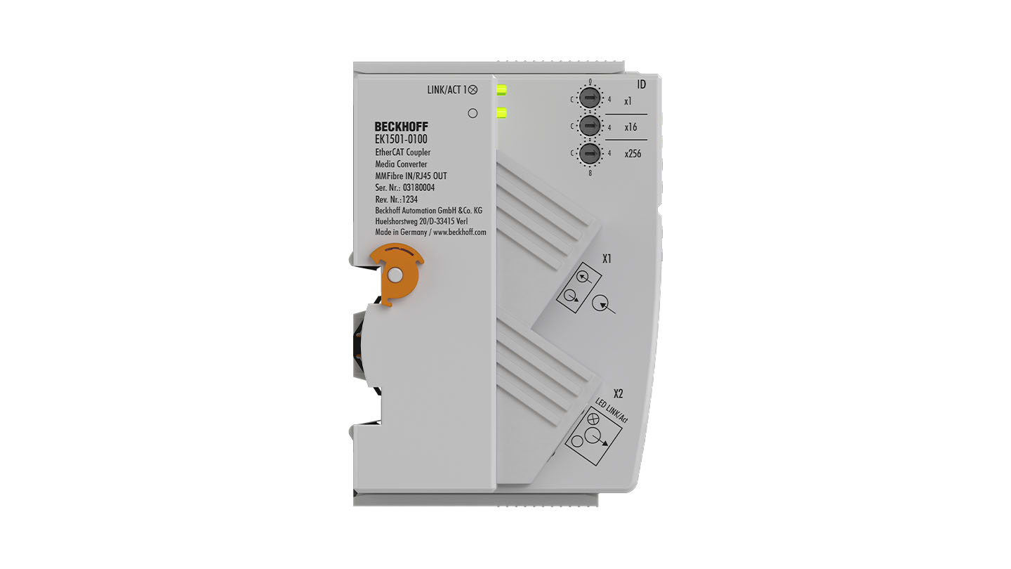 EK1501-0100 | EtherCAT Coupler, media converter (multi-mode fiber optic, RJ45 OUT) with ID switch
