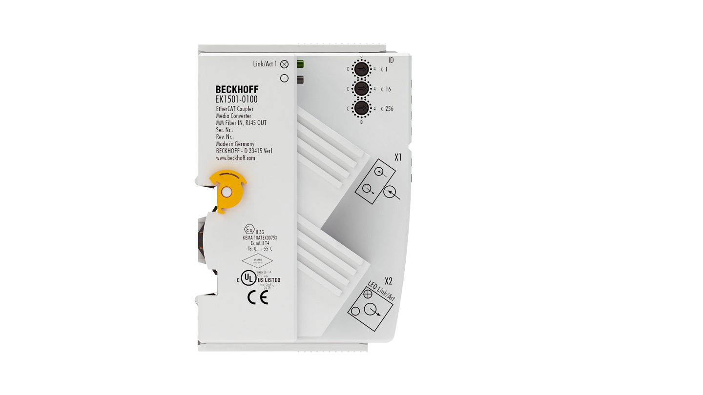 EK1501-0100 | EtherCAT Coupler, media converter (multimode fibre optic, RJ45 OUT) with ID switch