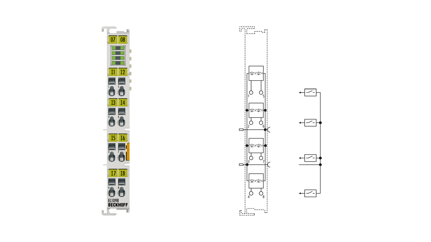 EL1098 | EtherCAT Terminal, 8-channel digital input, 24 V DC, 10 µs, ground switching
