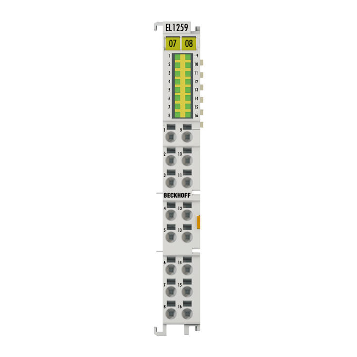 EL1259 | EtherCAT-Klemme, 8-Kanal-Digital-Eingang + 8-Kanal-Digital-Ausgang, 24 V DC, 1 µs, 0,5 A, Multi-Timestamp