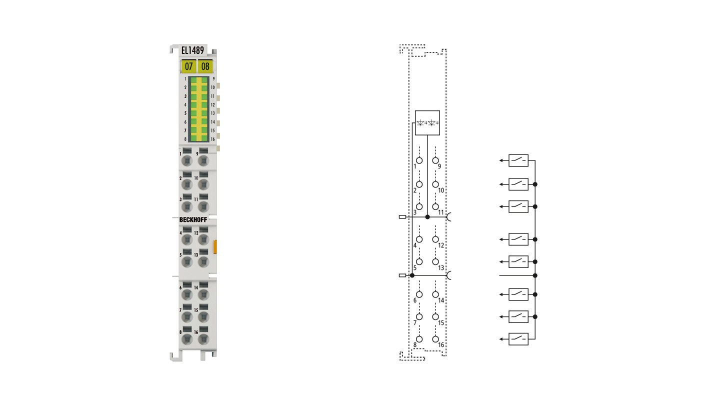 EL1489 | EtherCAT-Klemme, 16-Kanal-Digital-Eingang, 24 V DC, 3 ms, masseschaltend