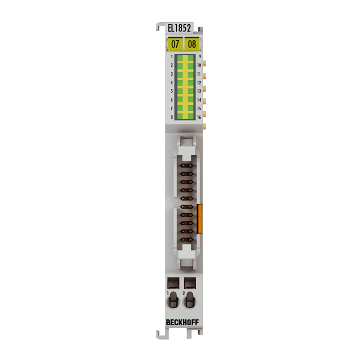 EL1852 | EtherCAT 端子模块，8 通道数字量输入 + 8 通道数字量输出，24 V DC，滤波 3 ms，0.5 A，扁平电缆