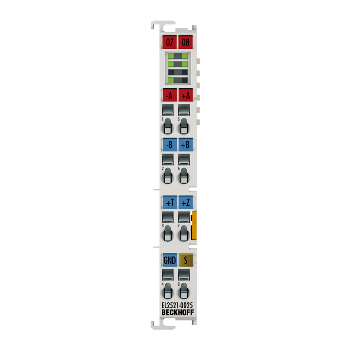 EL2521-0025 | EtherCAT-Klemme, 1-Kanal-Pulse-Train-Ausgang, Inkr.-Enc.-Simulation, 24 V DC, 1 A, masseschaltend