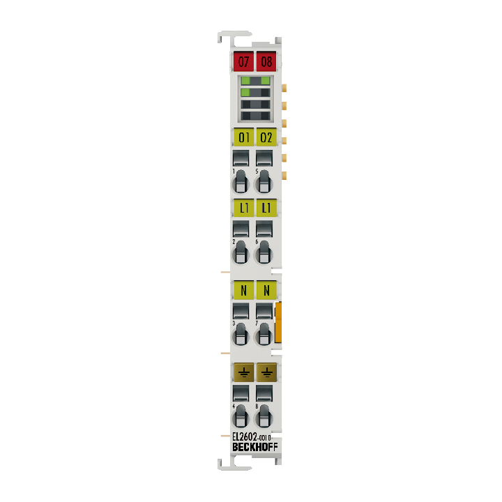 EL2602-0010 | EtherCAT 端子模块，2 通道继电器输出，230 V AC，30 V DC，5 A，触点保护开关