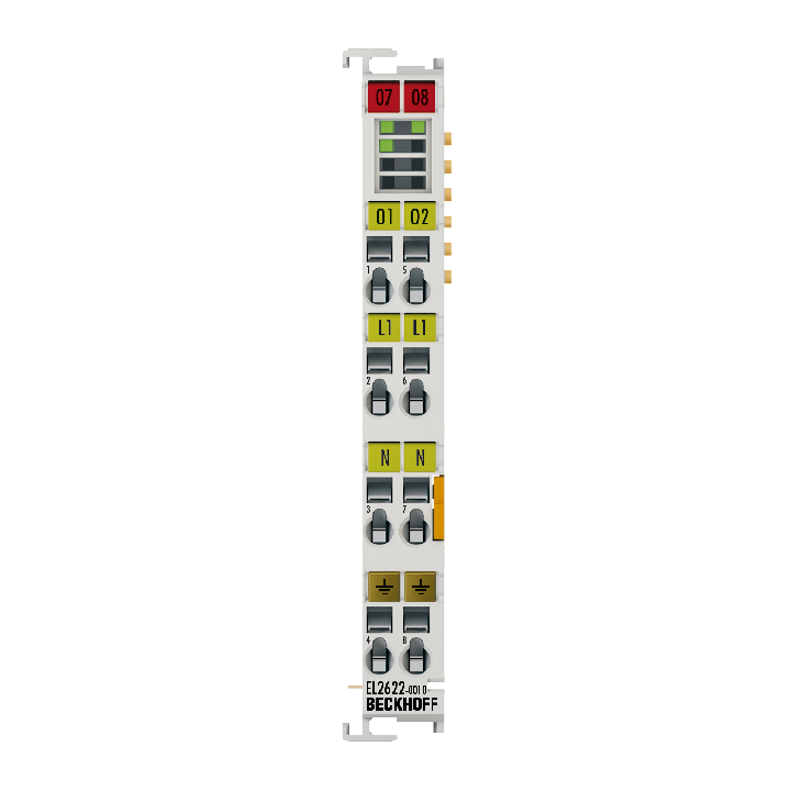 EL2622-0010 | EtherCAT 端子模块，2 通道继电器输出，230 V AC，30 V DC，5 A，触点保护开关，无电源触点