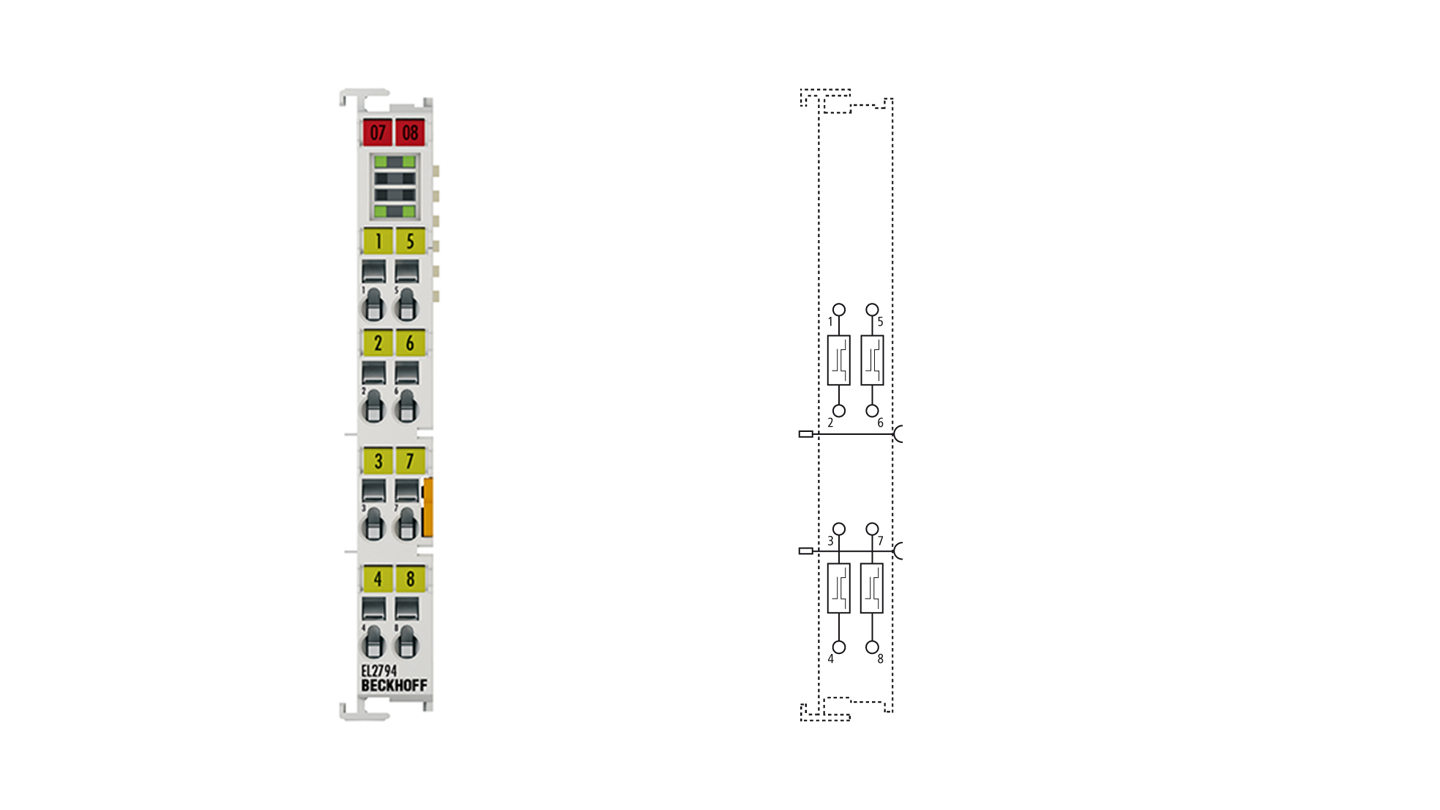 EL2794 | EtherCAT Terminal, 4-channel solid state relay output, 30 V AC, 48 V DC, 2 A, potential-free