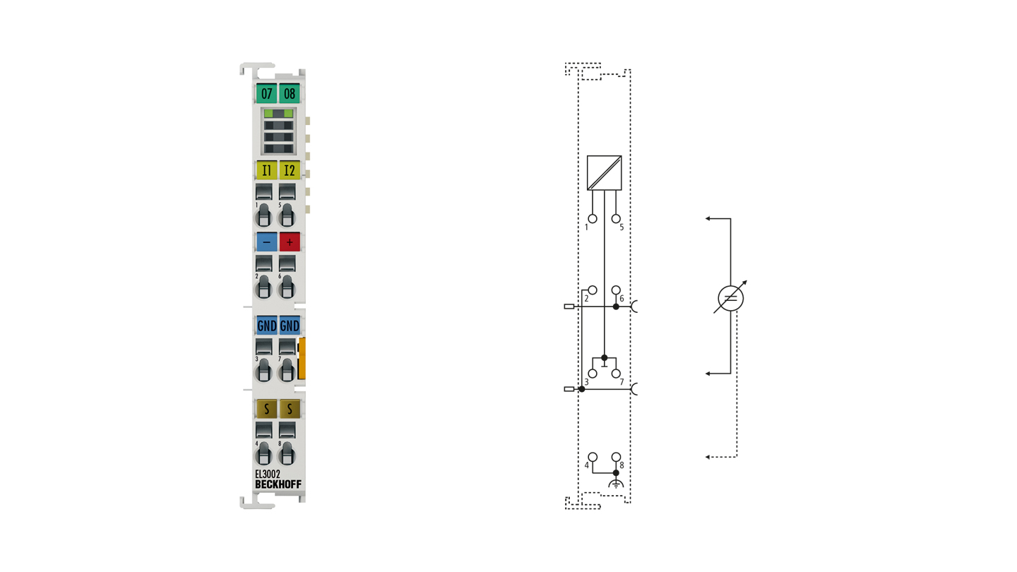 EL3002 | EtherCAT Terminal, 2-channel analog input, voltage, ±10 V, 12 bit, single-ended
