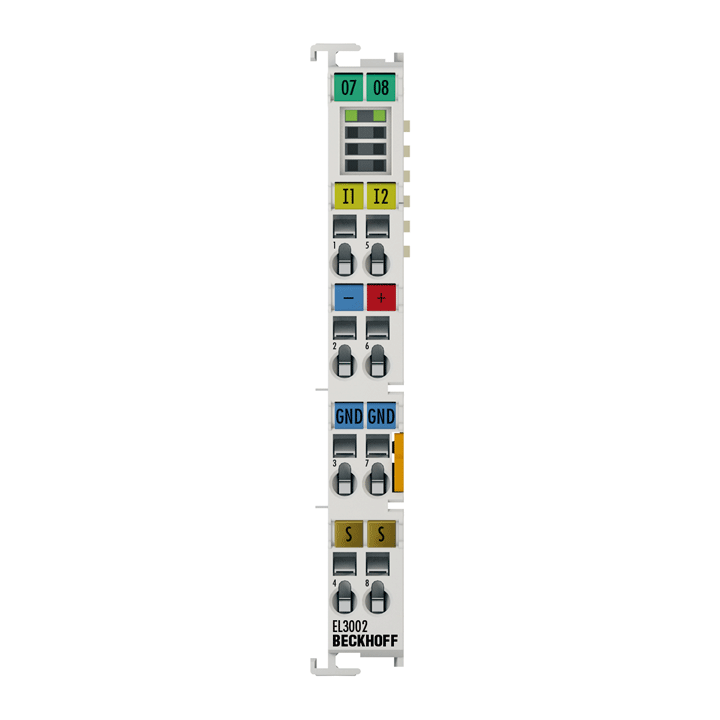 EL3002 | EtherCAT 端子模块，2 通道模拟量输入，±10 V，12 位，单端