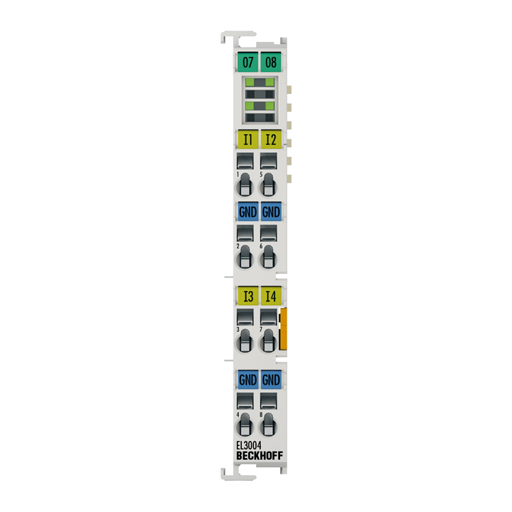 EL3004 | EtherCAT-Klemme, 4-Kanal-Analog-Eingang, Spannung, ±10 V, 12 Bit, single-ended