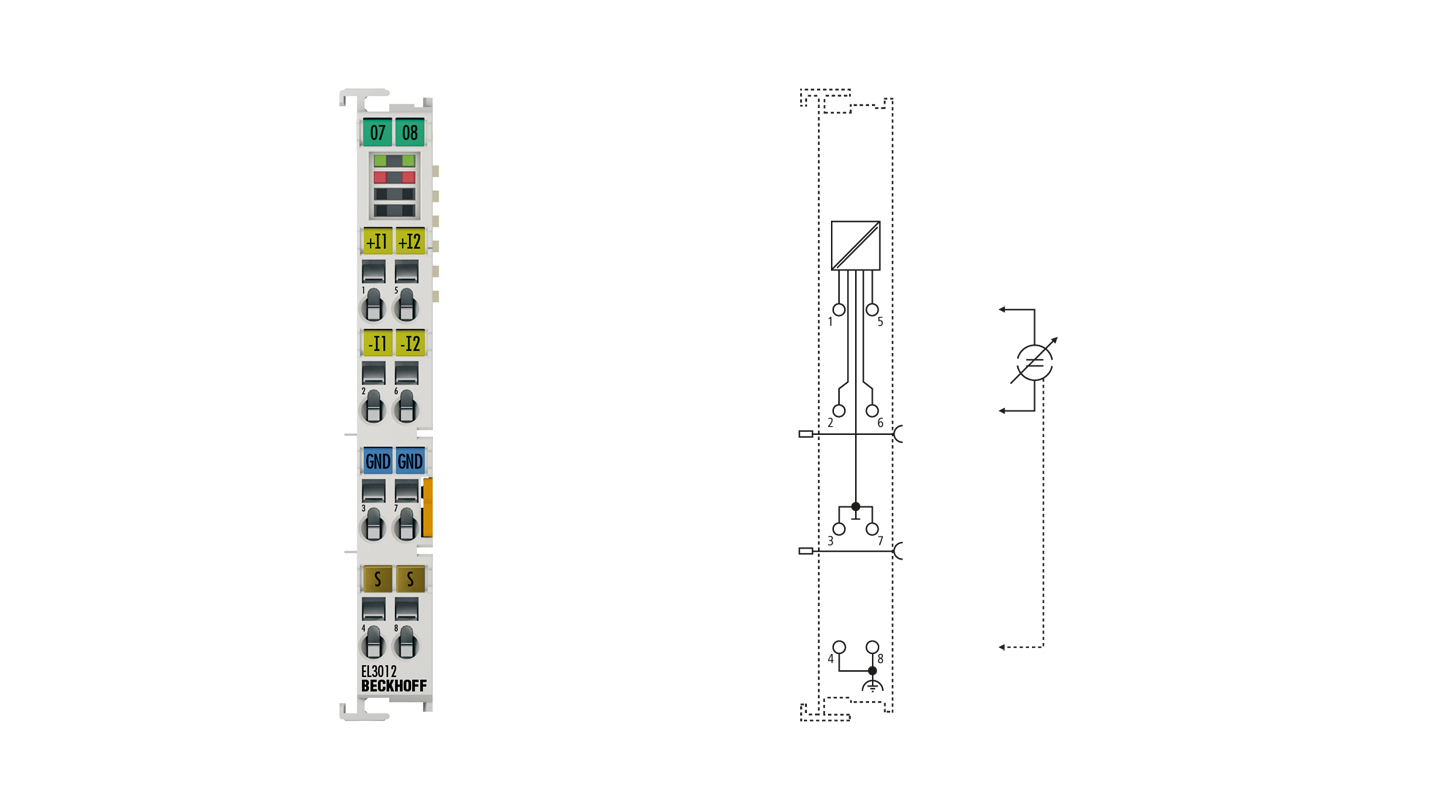 EL3012 | EtherCAT-Klemme, 2-Kanal-Analog-Eingang, Strom, 0…20 mA, 12 Bit, differentiell