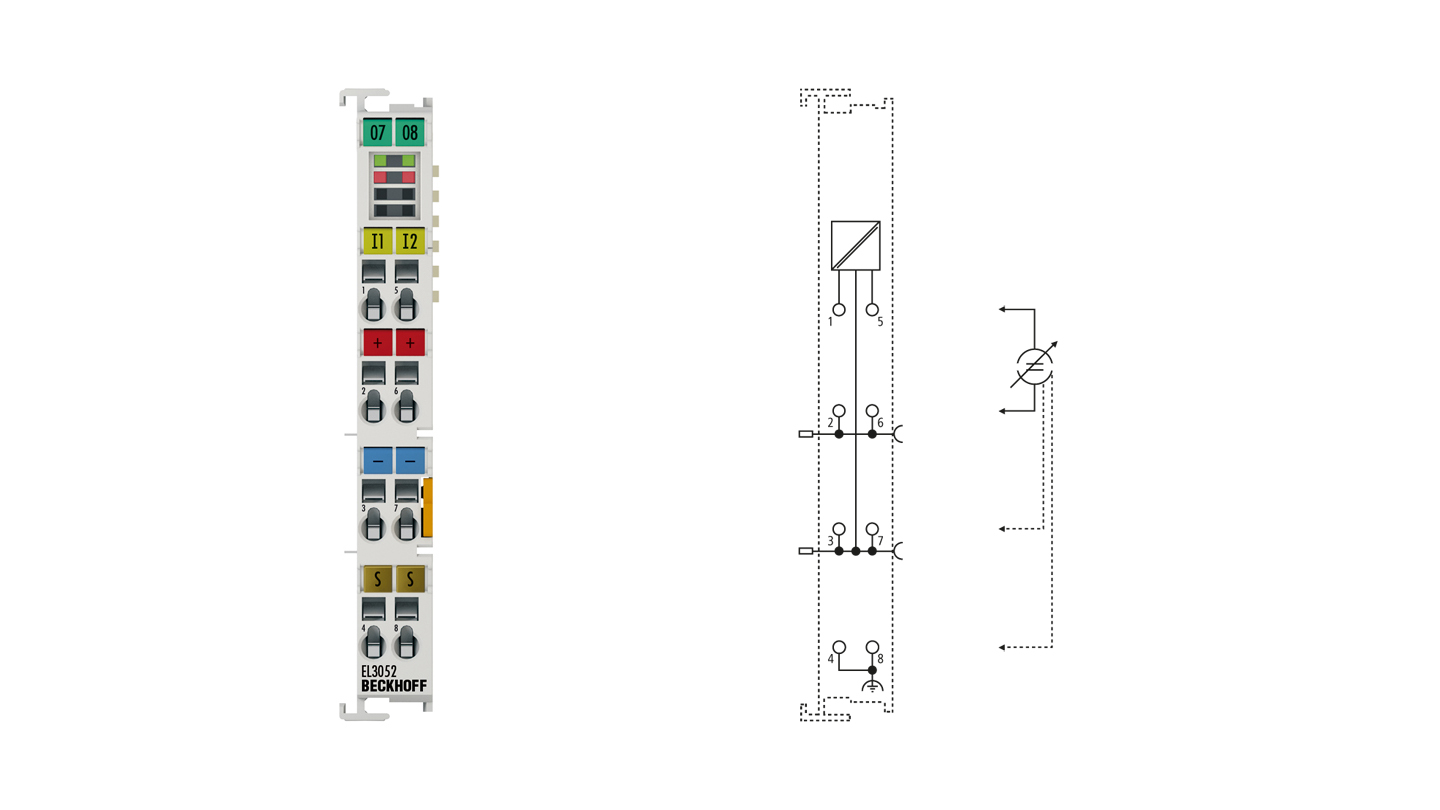 EL3052 | EtherCAT-Klemme, 2-Kanal-Analog-Eingang, Strom, 4…20 mA, 12 Bit, single-ended