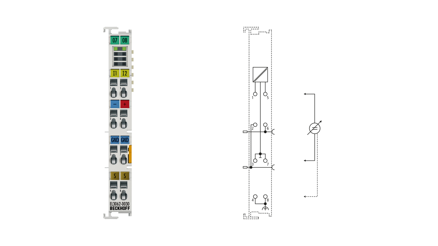 EL3062-0030 | EtherCAT 端子模块，2 通道模拟量输入，0…30 V 电压，12 位，单端