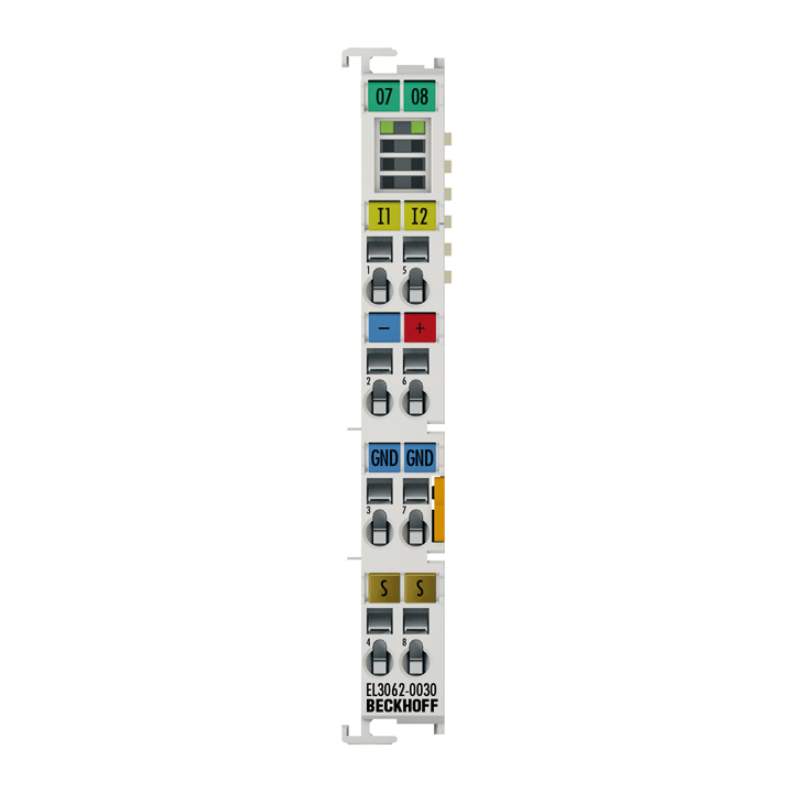 EL3062-0030 | EtherCAT Terminal, 2-channel analog input, voltage, 0…30 V, 12 bit, single-ended