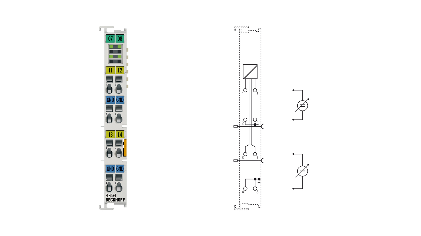 EL3064 | EtherCAT-Klemme, 4-Kanal-Analog-Eingang, Spannung, 0…10 V, 12 Bit, single-ended