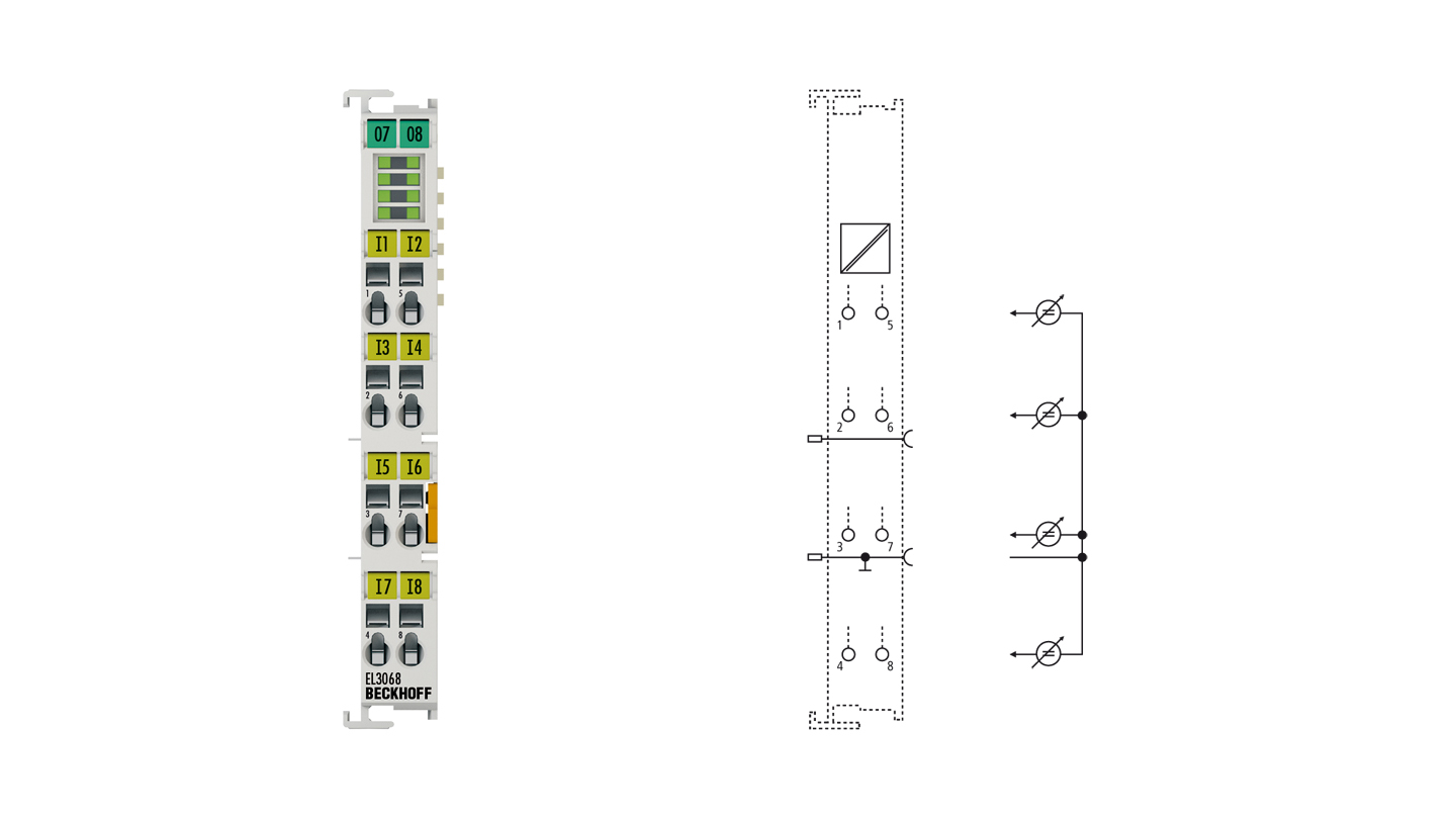 EL3068 | EtherCAT-Klemme, 8-Kanal-Analog-Eingang, Spannung, 0…10 V, 12 Bit, single-ended