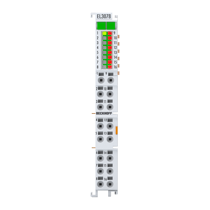 EL3078 | EtherCAT-Klemme, 8-Kanal-Analog-Eingang, Multifunktion, ±10 V, ±20 mA, 16 Bit, single-ended, 2 kSps