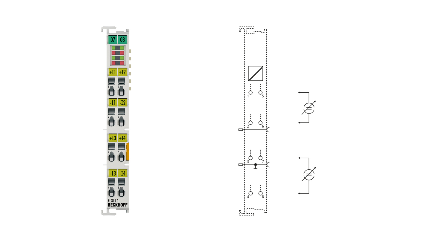 EL3114 | EtherCAT-Klemme, 4-Kanal-Analog-Eingang, Strom, 0…20 mA, 16 Bit, differentiell