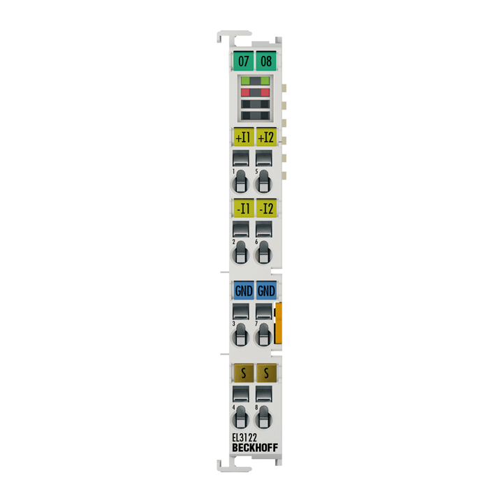 EL3122 | EtherCAT-Klemme, 2-Kanal-Analog-Eingang, Strom, 4…20 mA, 16 Bit, differentiell