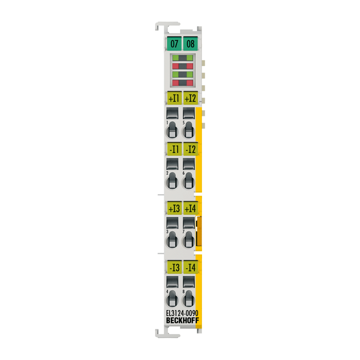 EL3124-0090 | EtherCAT Terminal, 4-channel analog input, current, 4…20 mA, 16 bit, differential, TwinSAFE SC