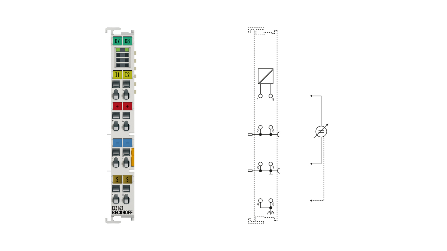 EL3162 | EtherCAT-Klemme, 2-Kanal-Analog-Eingang, Spannung, 0…10 V, 16 Bit, single-ended