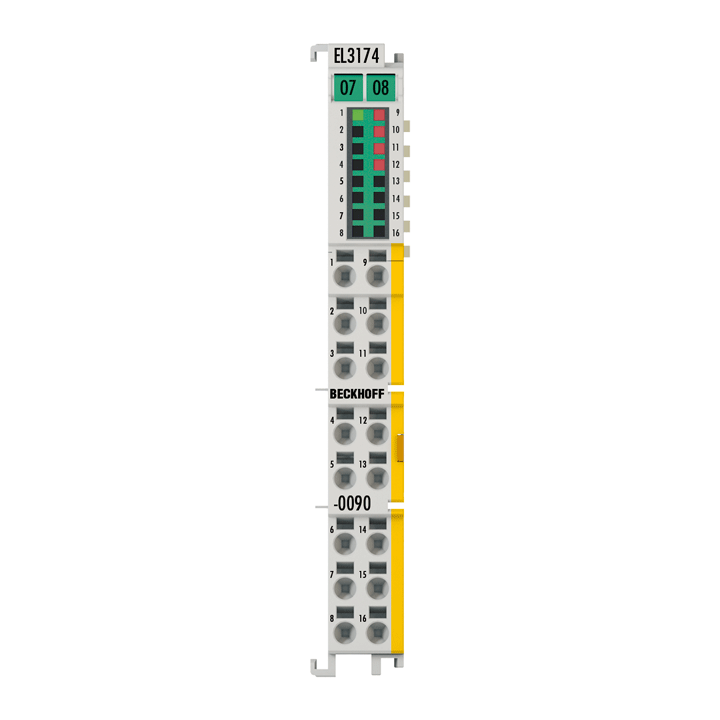 EL3174-0090 | EtherCAT Terminal, 4-channel analog input, multi-function, ±10 V, ±20 mA, 16 bit, TwinSAFE SC