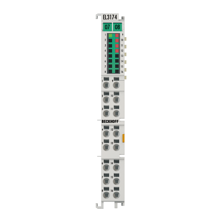 EL3174 | EtherCAT-Klemme, 4-Kanal-Analog-Eingang, Multifunktion, ±10 V, ±20 mA, 16 Bit