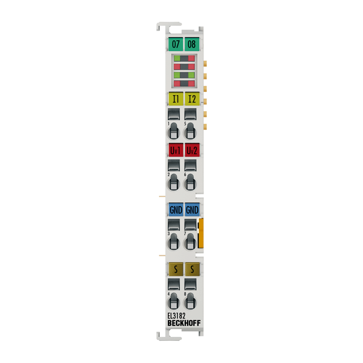 EL3182 | EtherCAT Terminal, 2-channel analog input, current, 0/4…20 mA, 16 bit, single-ended, HART