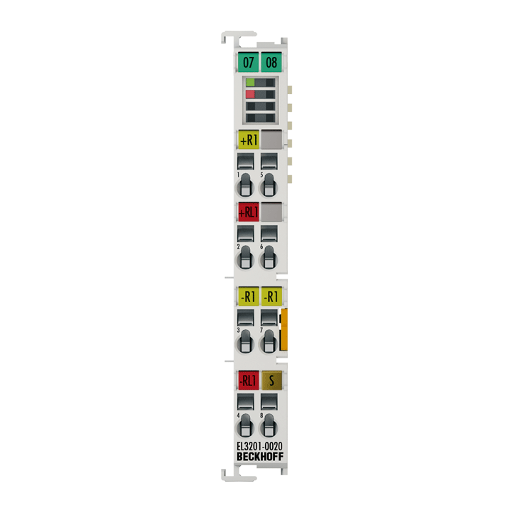EL3201-0020 | EtherCAT Terminal, 1-channel analog input, temperature, RTD (Pt100), 16 bit, high-precision, factory calibrated