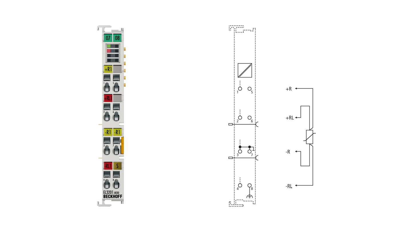 EL3201-0030 | EtherCAT Terminal, 1-channel analog input, temperature, RTD (Pt100), 16 bit, high-precision, externally calibrated