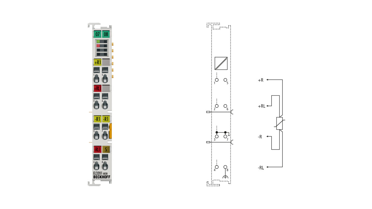 EL3201-0030 | EtherCAT 端子模块，1 通道模拟量输入，温度，RTD (Pt100)，16 位，高精度，带第三方校准证书