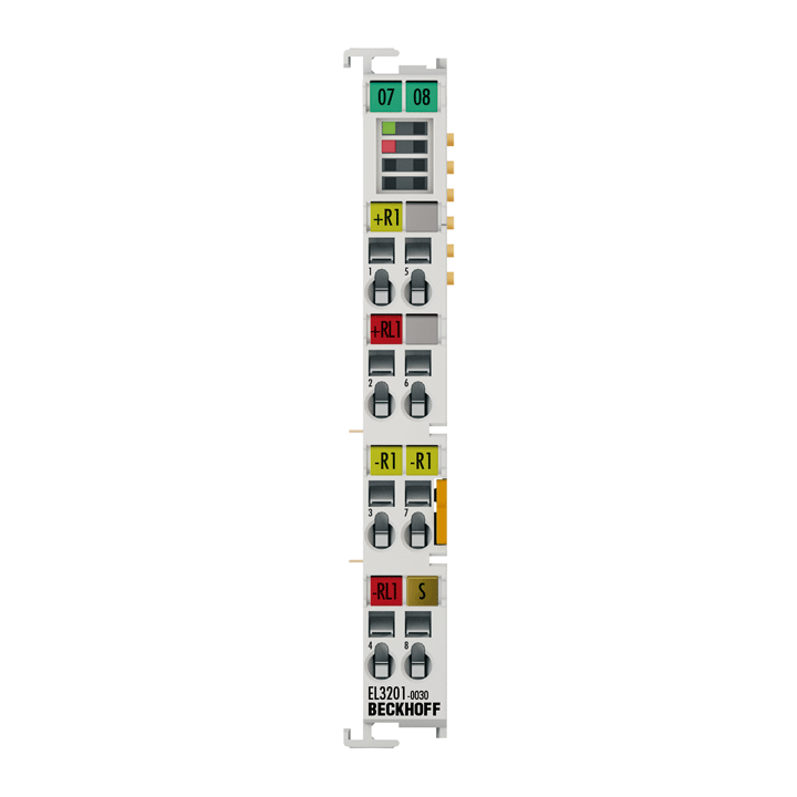 EL3201-0030 | EtherCAT Terminal, 1-channel analog input, temperature, RTD (Pt100), 16 bit, high-precision, externally calibrated