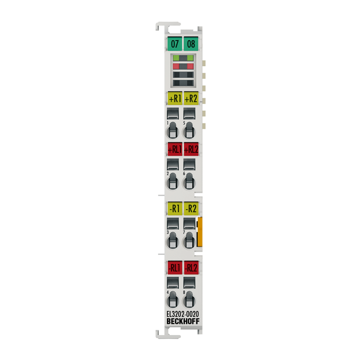 EL3202-0020 | EtherCAT Terminal, 2-channel analog input, temperature, RTD (Pt100), 16 bit, high-precision, factory calibrated