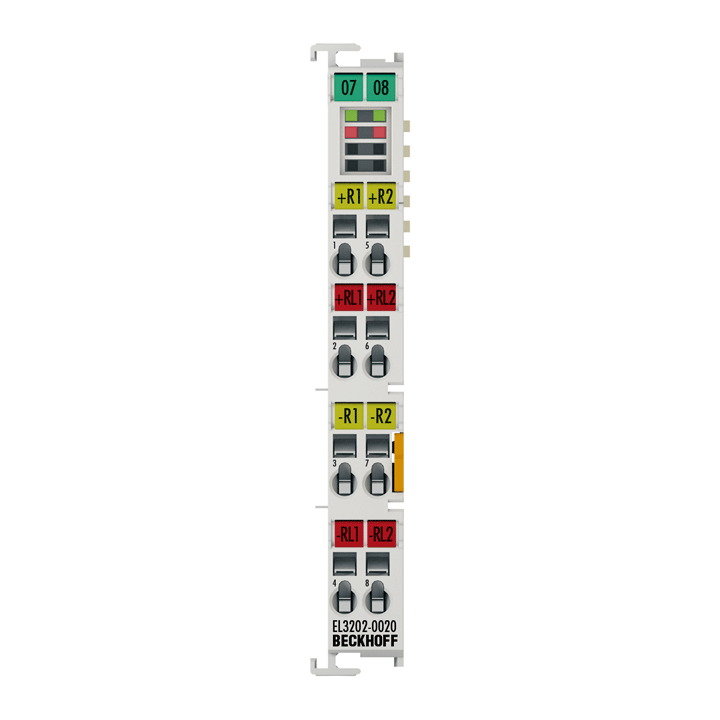 EL3202-0020 | EtherCAT 端子模块，2 通道模拟量输入，温度，RTD (Pt100)，16 位，高精度，工厂校准