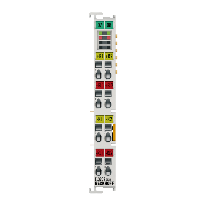 EL3202-0030 | EtherCAT Terminal, 2-channel analog input, temperature, RTD (Pt100), 16 bit, high-precision, externally calibrated